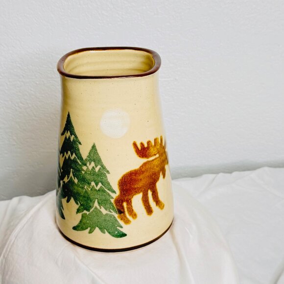 Polly Pottery Boulder CO Stoneware Crock/Utensil Holder Moose - Picture 1 of 5